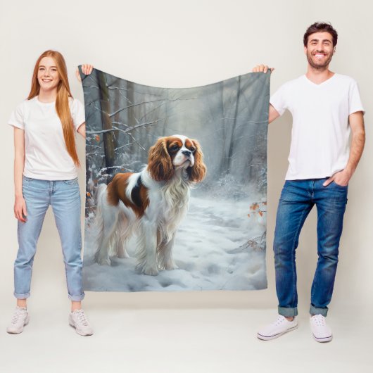 Cavalier King Laat het Sneeuwen Kerst Borstelhaar Fleece Deken (In situ)