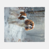 Cavalier King Laat het Sneeuwen Kerst Borstelhaar Fleece Deken (Voorkant (Horizontaal))