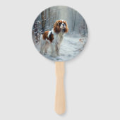 Cavalier King Laat het Sneeuwen Kerst Borstelhaar Handwaaier (Achterkant)