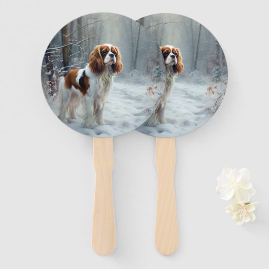 Cavalier King Laat het Sneeuwen Kerst Borstelhaar Handwaaier (Voorkant en achterkant)