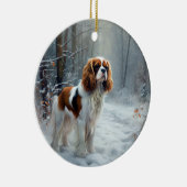 Cavalier King Laat het Sneeuwen Kerst Borstelhaar Keramisch Ornament (Rechts)