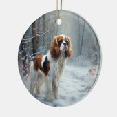 Cavalier King Laat het Sneeuwen Kerst Borstelhaar Keramisch Ornament (Links)
