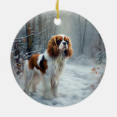 Cavalier King Laat het Sneeuwen Kerst Borstelhaar Keramisch Ornament (Achterkant)