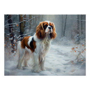 Cavalier King Laat het Sneeuwen Kerst Borstelhaar Perfect Poster