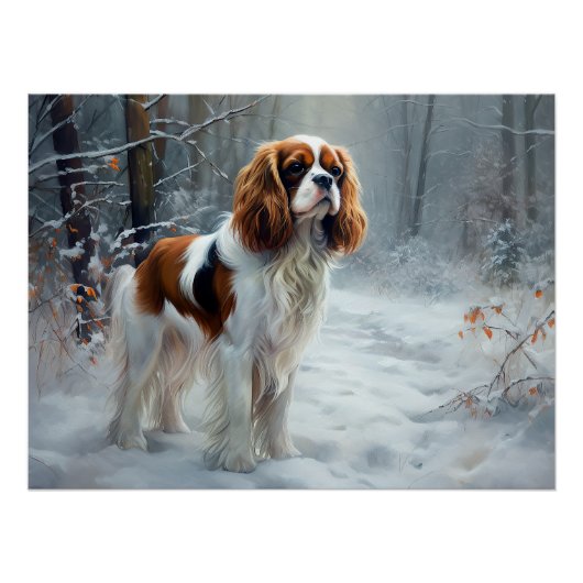 Cavalier King Laat het Sneeuwen Kerst Borstelhaar Perfect Poster (Voorkant)