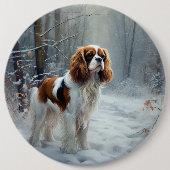 Cavalier King Laat het Sneeuwen Kerst Borstelhaar Ronde Button 6,0 Cm (Voorkant)
