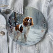 Cavalier King Laat het Sneeuwen Kerst Borstelhaar Ronde Button 6,0 Cm (In situ)