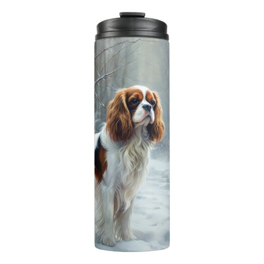 Cavalier King Laat het Sneeuwen Kerst Borstelhaar Thermosbeker (Voorkant)