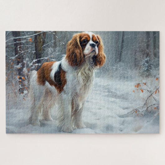 Cavalier King Laat het Sneeuwen Kerst Borstelige Legpuzzel (Horizontaal)