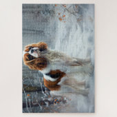 Cavalier King Laat het Sneeuwen Kerst Borstelige Legpuzzel (Verticaal)