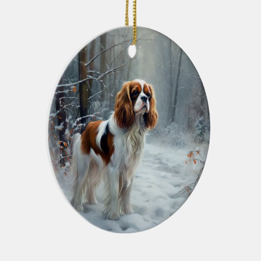 Cavalier King liet het sneeuwkerstborstel Keramisch Ornament (Rechts)