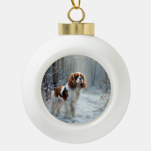 Cavalier King liet het sneeuwkerstborstel Keramische Bal Ornament (Voorkant)