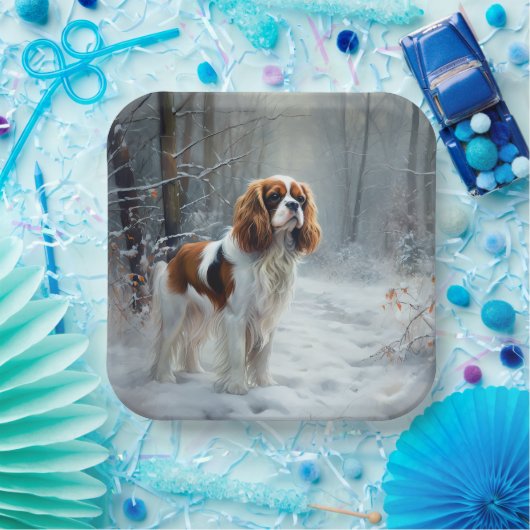 Cavalier King liet het sneeuwkerstborstel Papieren Bordje (Feest)