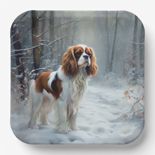 Cavalier King liet het sneeuwkerstborstel Papieren Bordje (Voorkant)