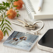 Cavalier King liet het sneeuwkerstborstel Sleutelhanger (Voorkant Rechts)