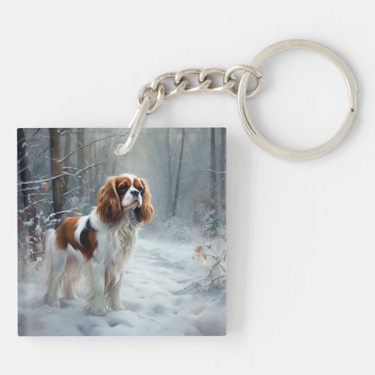 Cavalier King liet het sneeuwkerstborstel Sleutelhanger (Achterkant)