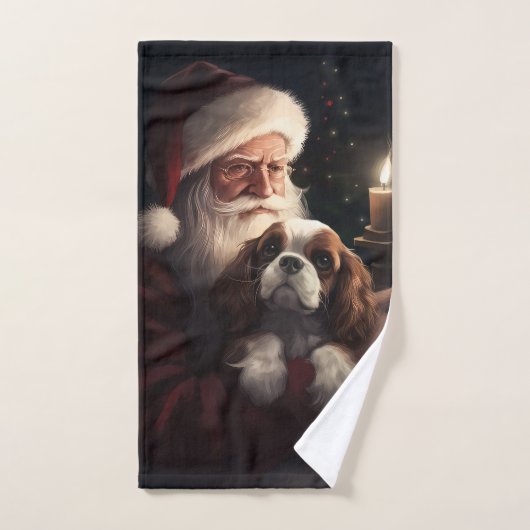 Cavalier King met Kerstman Feestelijke Kerstmis Bad Handdoek (Handdoek)