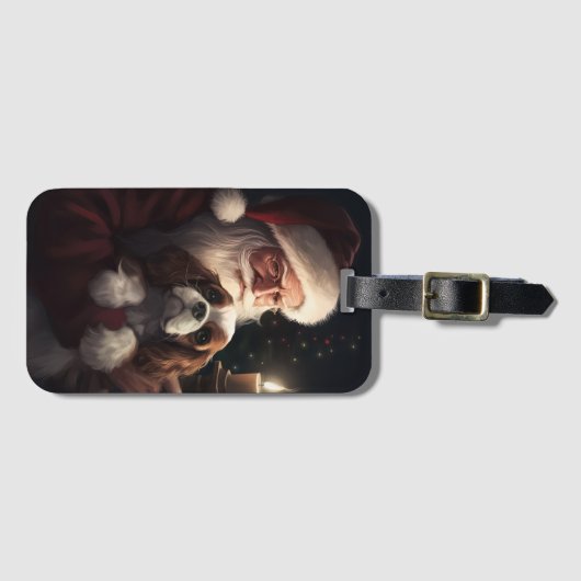 Cavalier King met Kerstman Feestelijke Kerstmis Bagagelabel (Voorkant (horizontaal))