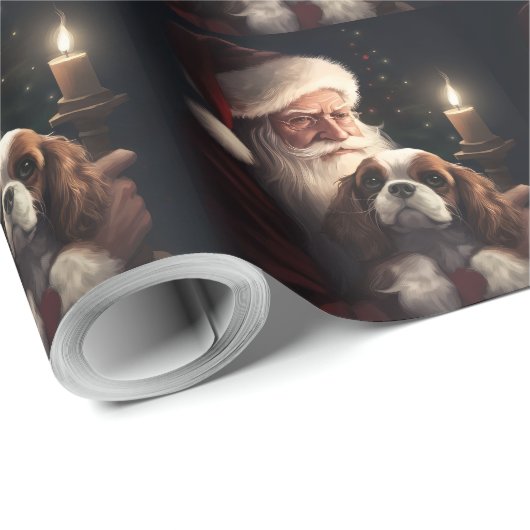 Cavalier King met Kerstman Feestelijke Kerstmis Cadeaupapier (Rol Hoek)