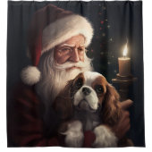 Cavalier King met Kerstman Feestelijke Kerstmis Douchegordijn (Voorkant)