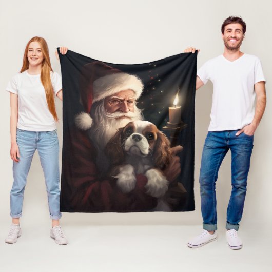Cavalier King met Kerstman Feestelijke Kerstmis Fleece Deken (In situ)