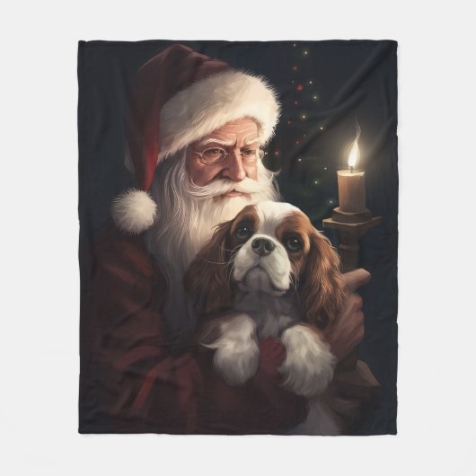 Cavalier King met Kerstman Feestelijke Kerstmis Fleece Deken (Voorkant)