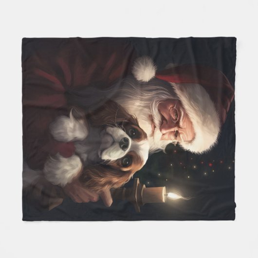 Cavalier King met Kerstman Feestelijke Kerstmis Fleece Deken (Voorkant (Horizontaal))