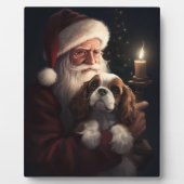 Cavalier King met Kerstman Feestelijke Kerstmis Fotoplaat (Voorkant)