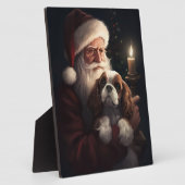 Cavalier King met Kerstman Feestelijke Kerstmis Fotoplaat (Zijkant)