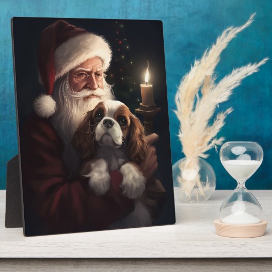 Cavalier King met Kerstman Feestelijke Kerstmis Fotoplaat (Zijkant)