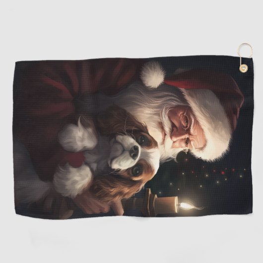Cavalier King met Kerstman Feestelijke Kerstmis Golfhanddoek (Horizontaal)