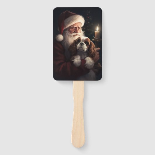 Cavalier King met Kerstman Feestelijke Kerstmis Handwaaier (Voorkant)