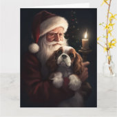 Cavalier King met Kerstman Feestelijke Kerstmis Kaart (Gele Bloem)