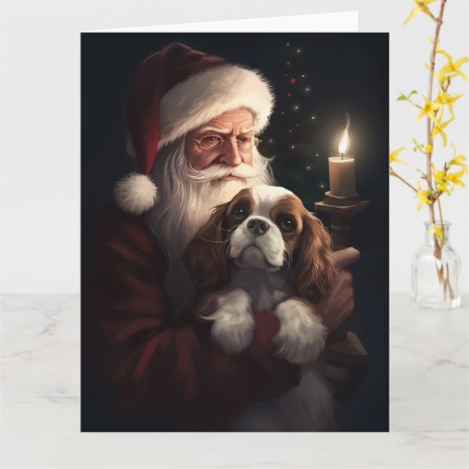 Cavalier King met Kerstman Feestelijke Kerstmis Kaart (Gele Bloem)