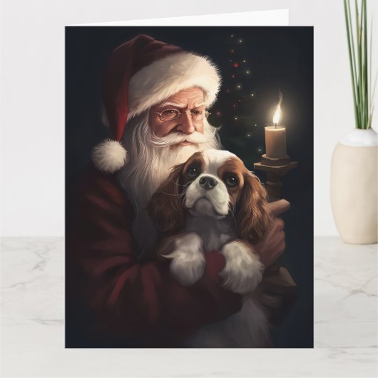 Cavalier King met Kerstman Feestelijke Kerstmis Kaart (Voorkant)