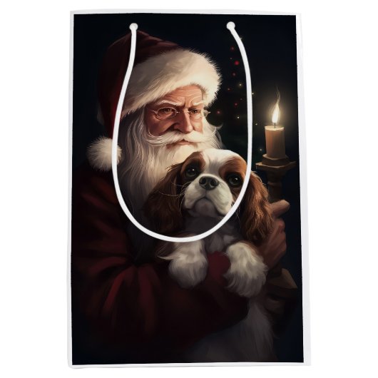 Cavalier King met Kerstman Feestelijke Kerstmis Medium Cadeauzakje (Voorkant)