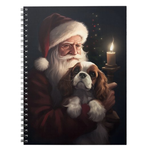 Cavalier King met Kerstman Feestelijke Kerstmis Notitieboek (Voorkant)