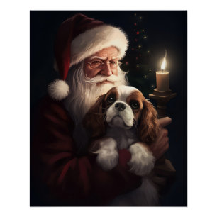 Cavalier King met Kerstman Feestelijke Kerstmis Perfect Poster