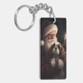 Cavalier King met Kerstman Feestelijke Kerstmis Sleutelhanger (Voorkant Links)