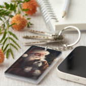 Cavalier King met Kerstman Feestelijke Kerstmis Sleutelhanger (Voorkant Rechts)