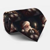 Cavalier King met Kerstman Feestelijke Kerstmis Stropdas (Opgerold)