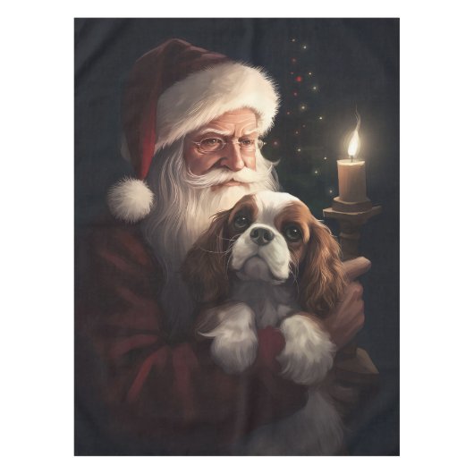 Cavalier King met Kerstman Feestelijke Kerstmis Tafelkleed (Voorkant)