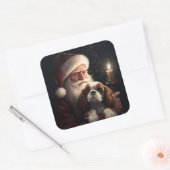 Cavalier King met Kerstman Feestelijke Kerstmis Vierkante Sticker (Envelop)