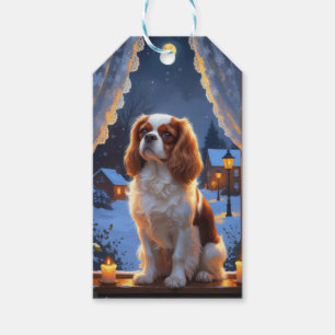 Cavalier King met kerstverlichting Cadeaulabel