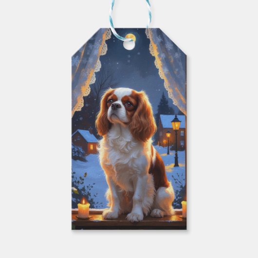 Cavalier King met kerstverlichting Cadeaulabel (Voorkant)