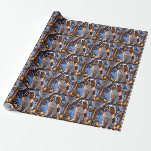 Cavalier King met kerstverlichting Cadeaupapier (Uitgerold)
