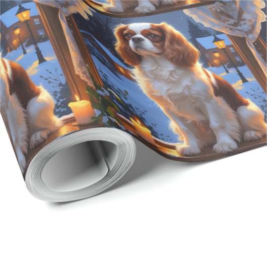 Cavalier King met kerstverlichting Cadeaupapier (Rol Hoek)