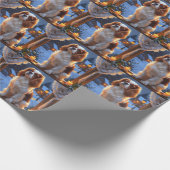 Cavalier King met kerstverlichting Cadeaupapier (Hoek)