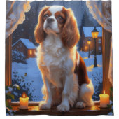 Cavalier King met kerstverlichting Douchegordijn (Voorkant)