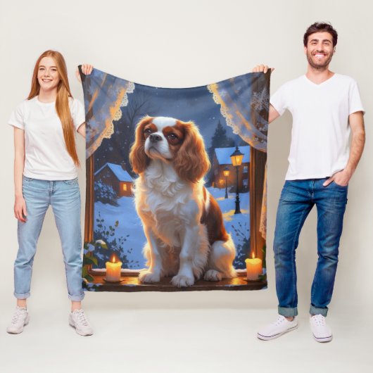 Cavalier King met kerstverlichting Fleece Deken (In situ)